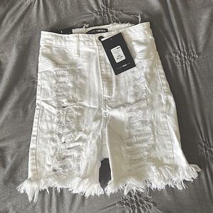 Fashion Nova White Distressed Bermuda Shorts